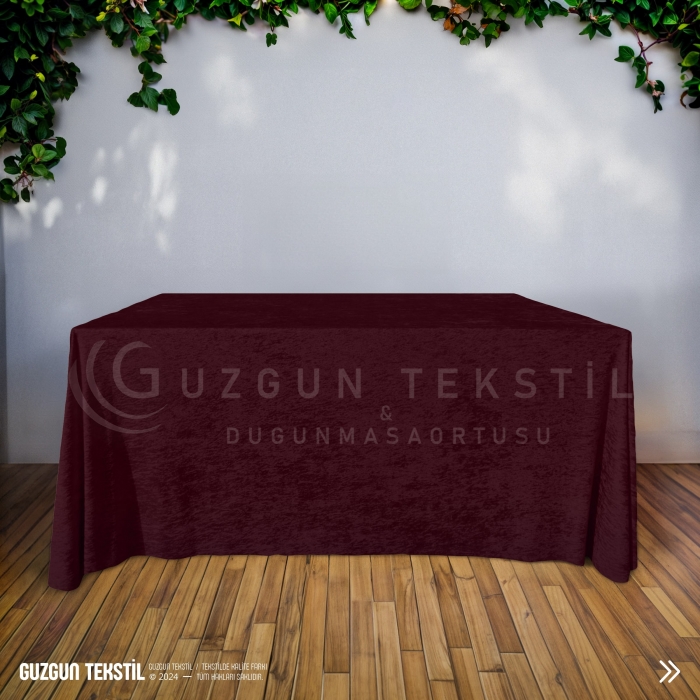 Dikdörtgen Kadife Masa Örtüsü - Bordo