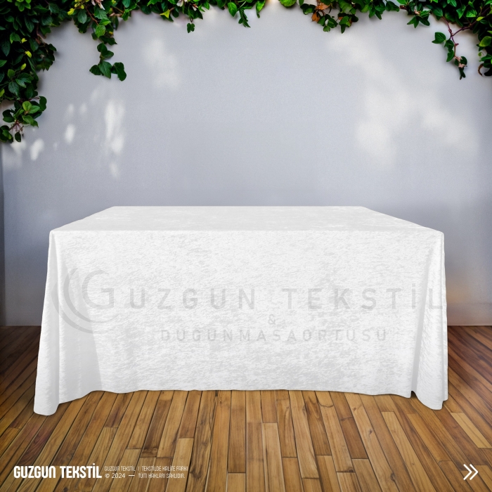 Dikdörtgen Kadife Masa Örtüsü - Optik Beyaz